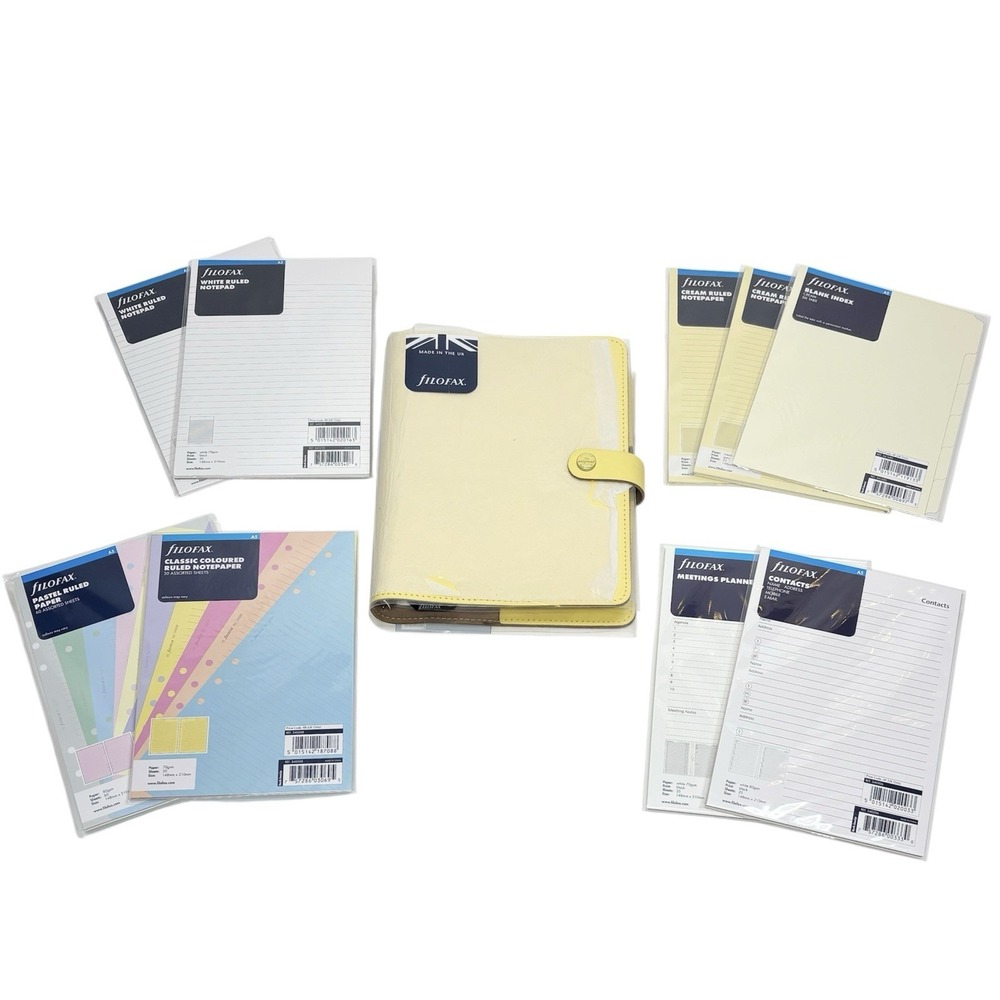 Filofax The Original A5 Leather Organiser Yellow Made in UK w/ Extras READ DESCR